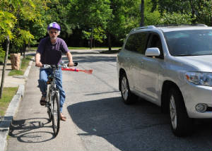 The car shoo improves bicycle safetygi.  It will keep cars 3 feet away. It's like having your own bike lane.  With the car shoo you will not get hit by cars.